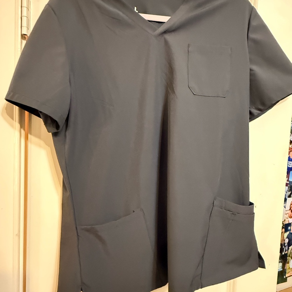 Gray V-Neck Scrub Top